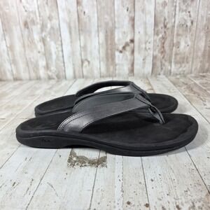 OluKai Ohana Women 9 Pewter Black Flip Flop Sandals 20110-7340 Comfort Thong